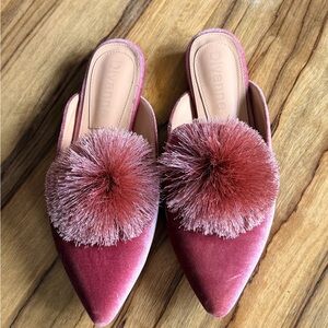 Pink Velvet Pom-Pom Pointed Mule